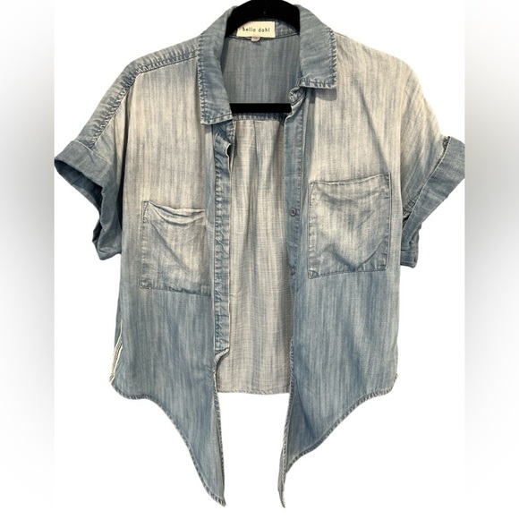 Bella Dahl Women Tie-Front Denim Collared Shirt With Pockets Tie Dye Blue - Picture 1 of 6
